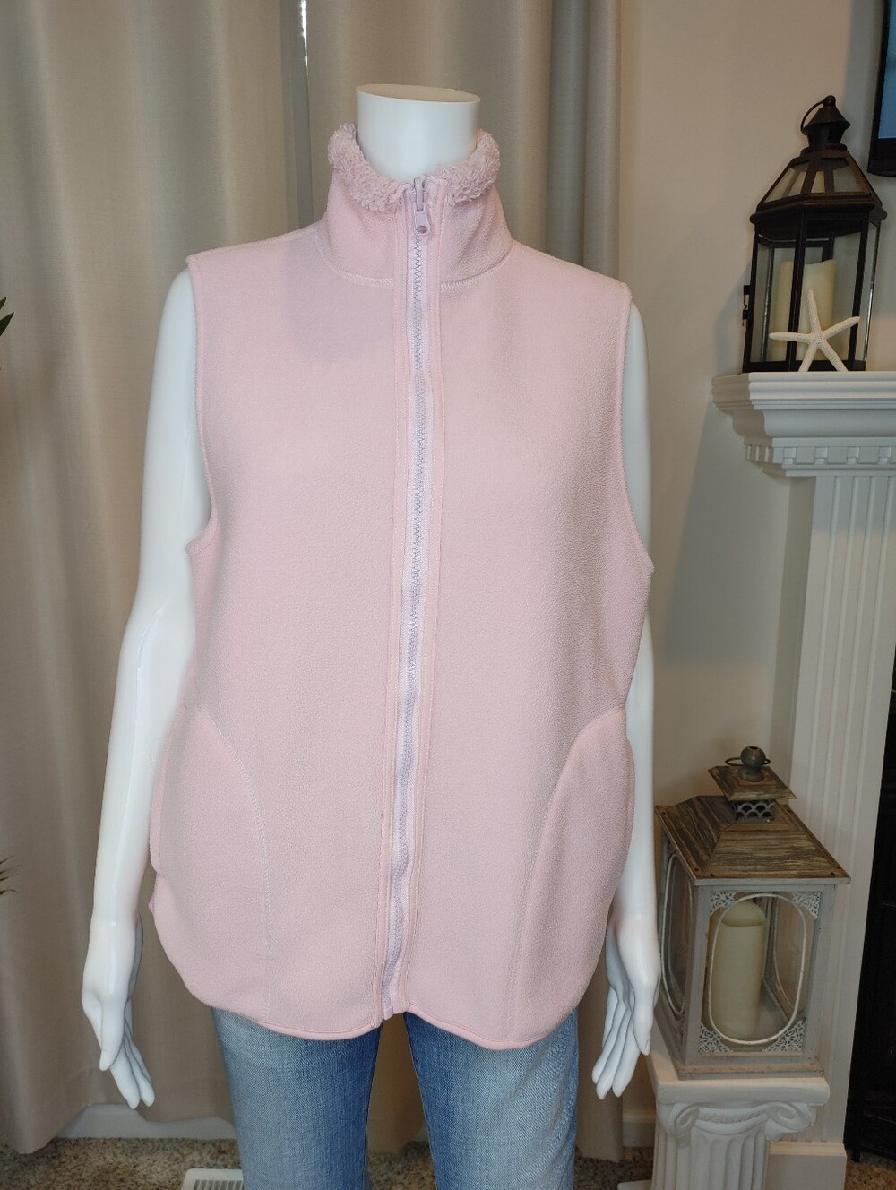 FOR CYNTHIA SHERPA LINED SLEEVELESS VEST, PINK XL